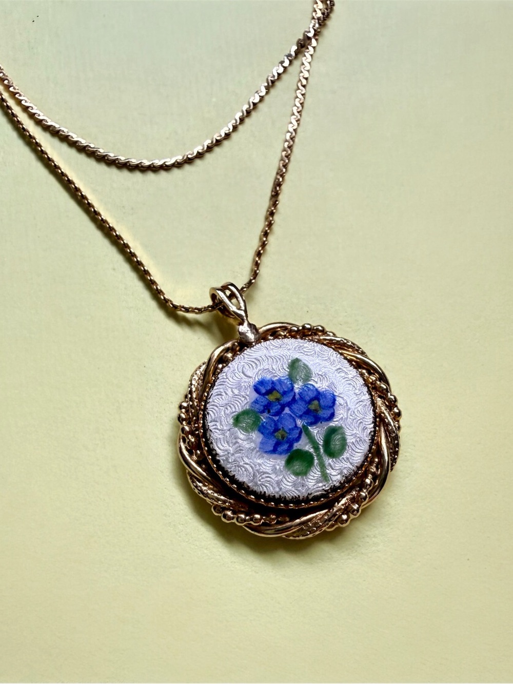 Gold-Tone Blue Floral Pendant Necklace